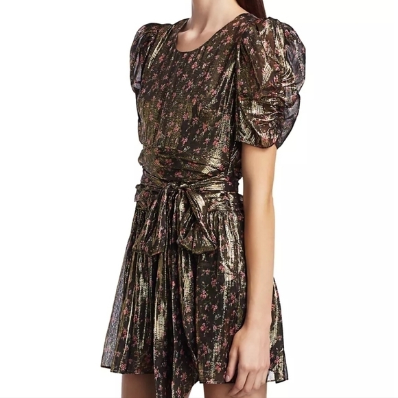 LoveShackFancy Mercy Lurex Metallic Silk Midnight Vine Mini Dress New Size 00 - Picture 6 of 17